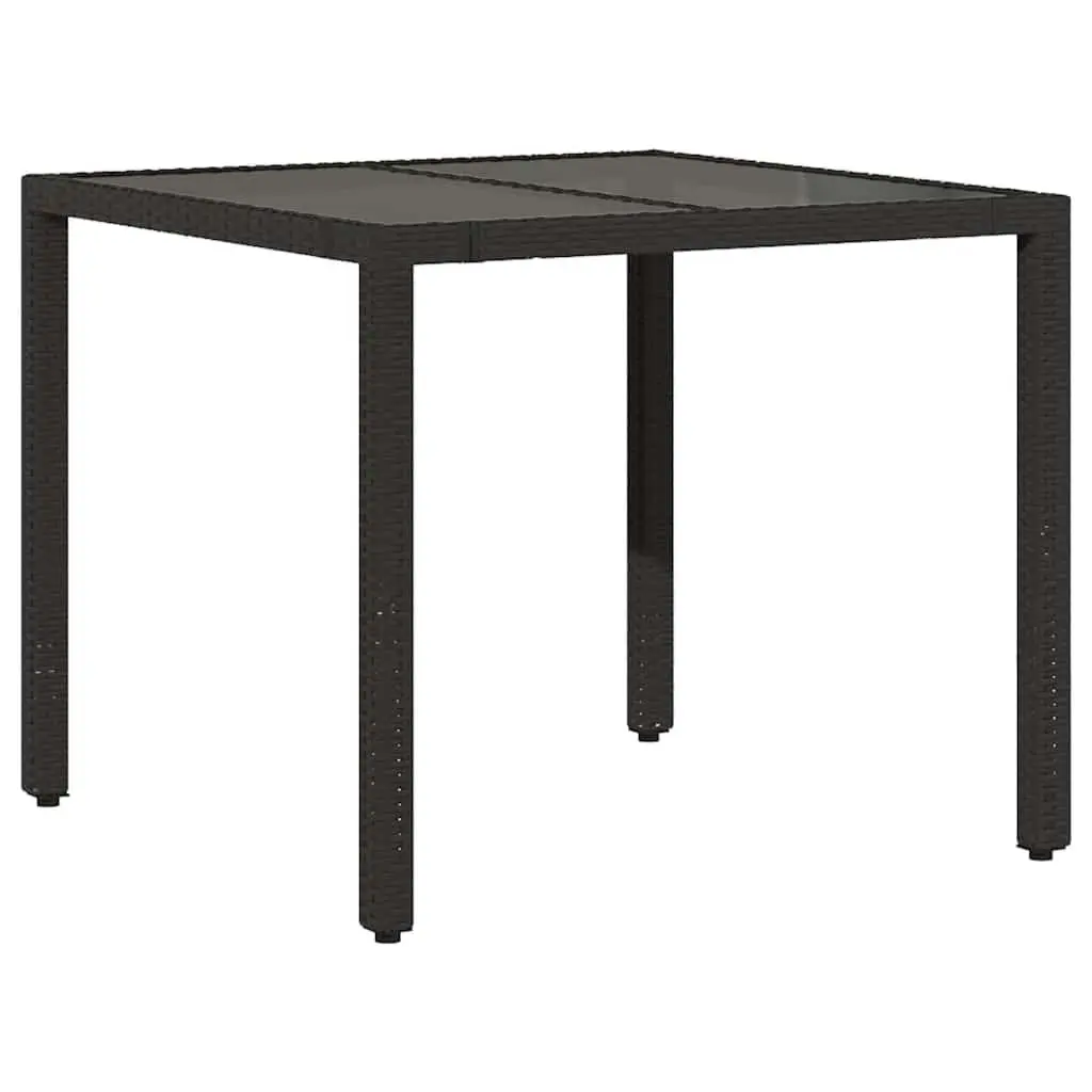 Garden Table Glass Top Black 90x90x75cm Poly Rattan Outdoor Furniture