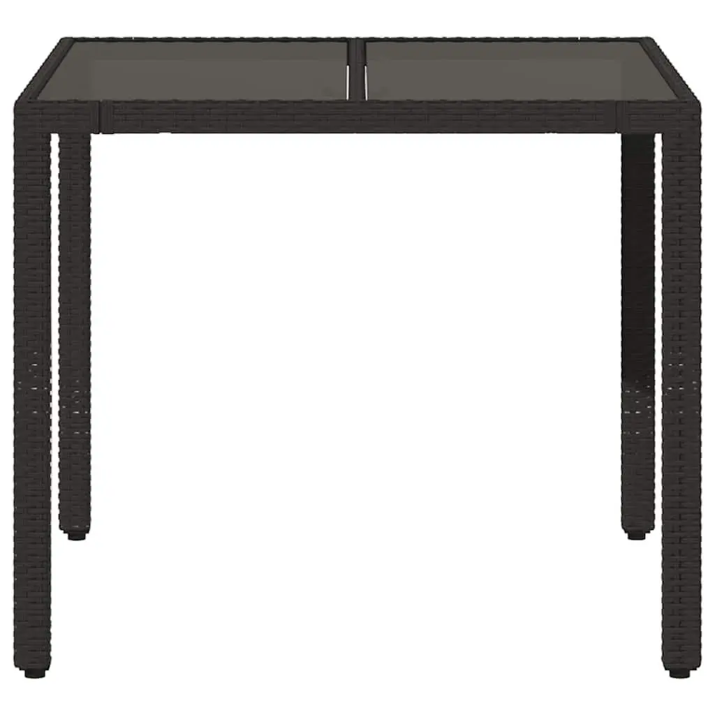 Garden Table Glass Top Black 90x90x75cm Poly Rattan Outdoor Furniture