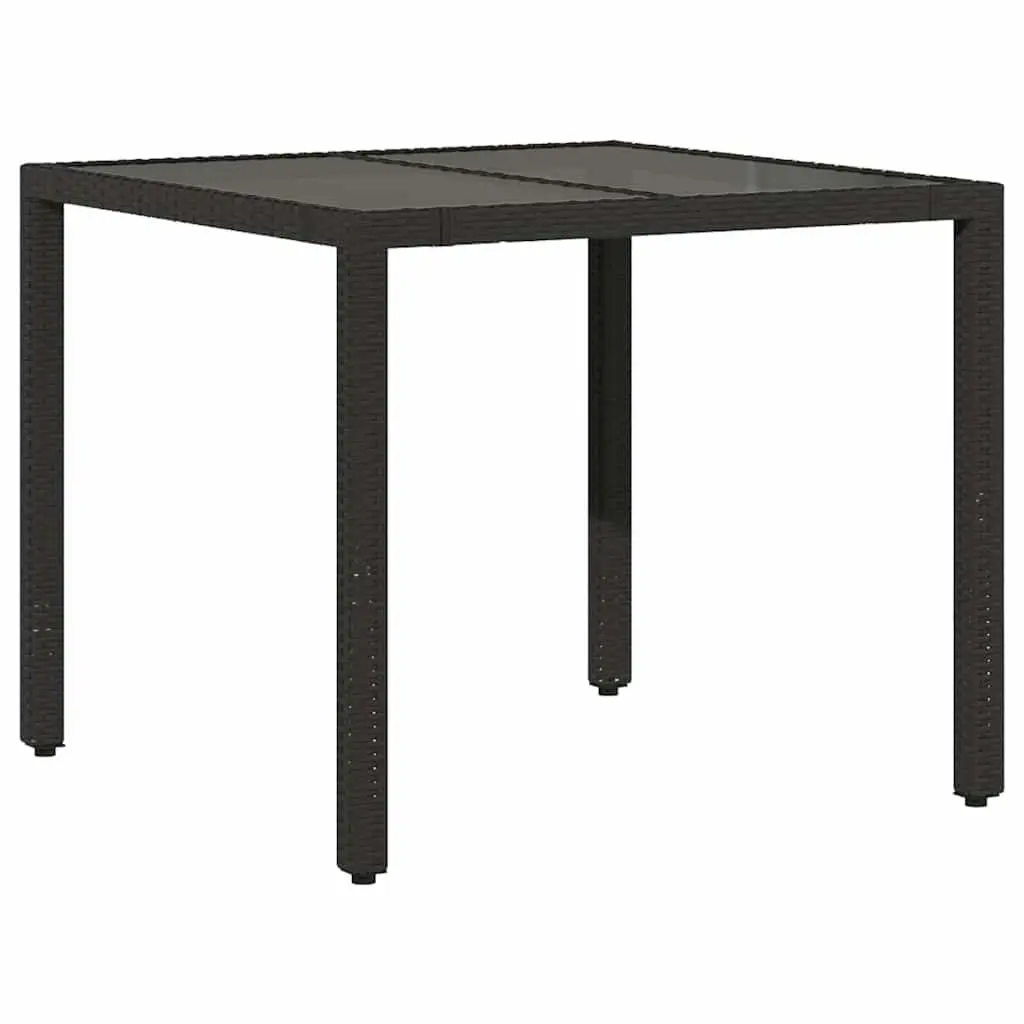 Garden Table Glass Top Black 90x90x75cm Poly Rattan Outdoor Furniture