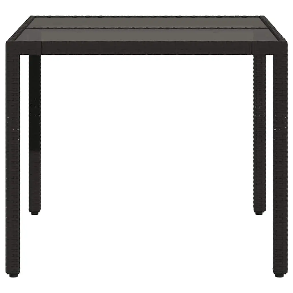 Garden Table Glass Top Black 90x90x75cm Poly Rattan Outdoor Furniture