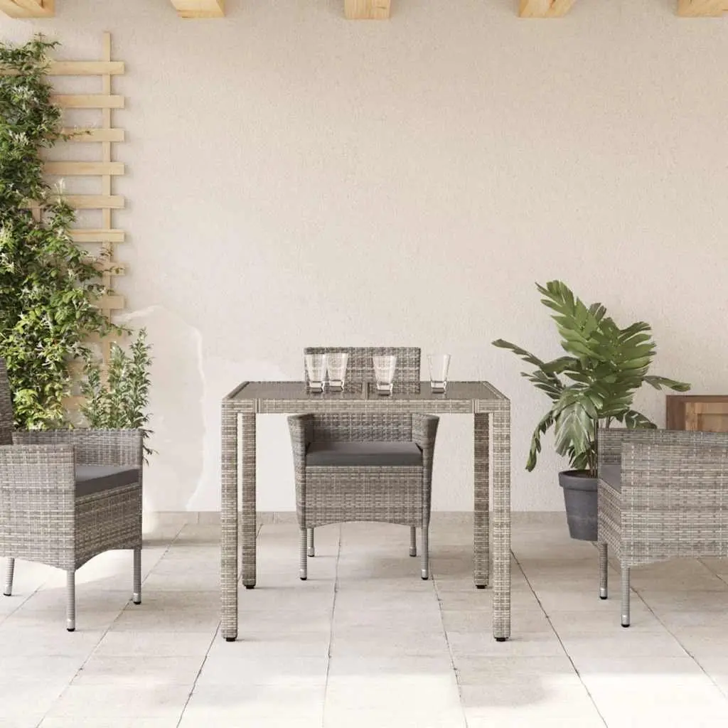 Garden Table Grey Glass Top Outdoor Patio Furniture Poly Rattan Frame 90x90x75cm