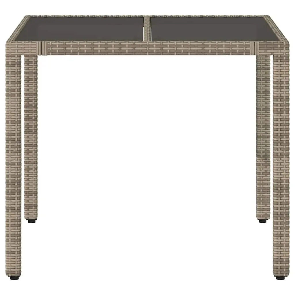 Garden Table Grey Glass Top Outdoor Patio Furniture Poly Rattan Frame 90x90x75cm