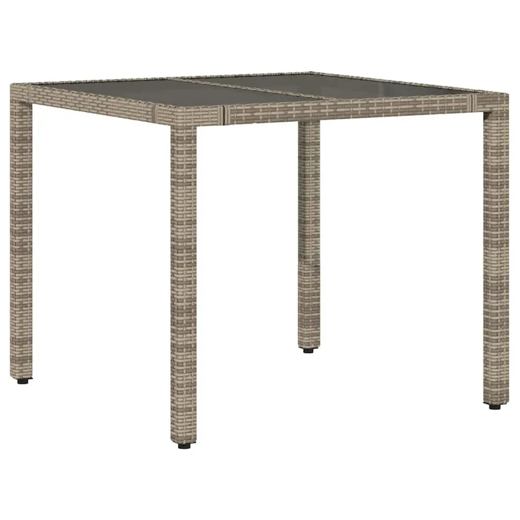Garden Table Grey Glass Top Outdoor Patio Furniture Poly Rattan Frame 90x90x75cm