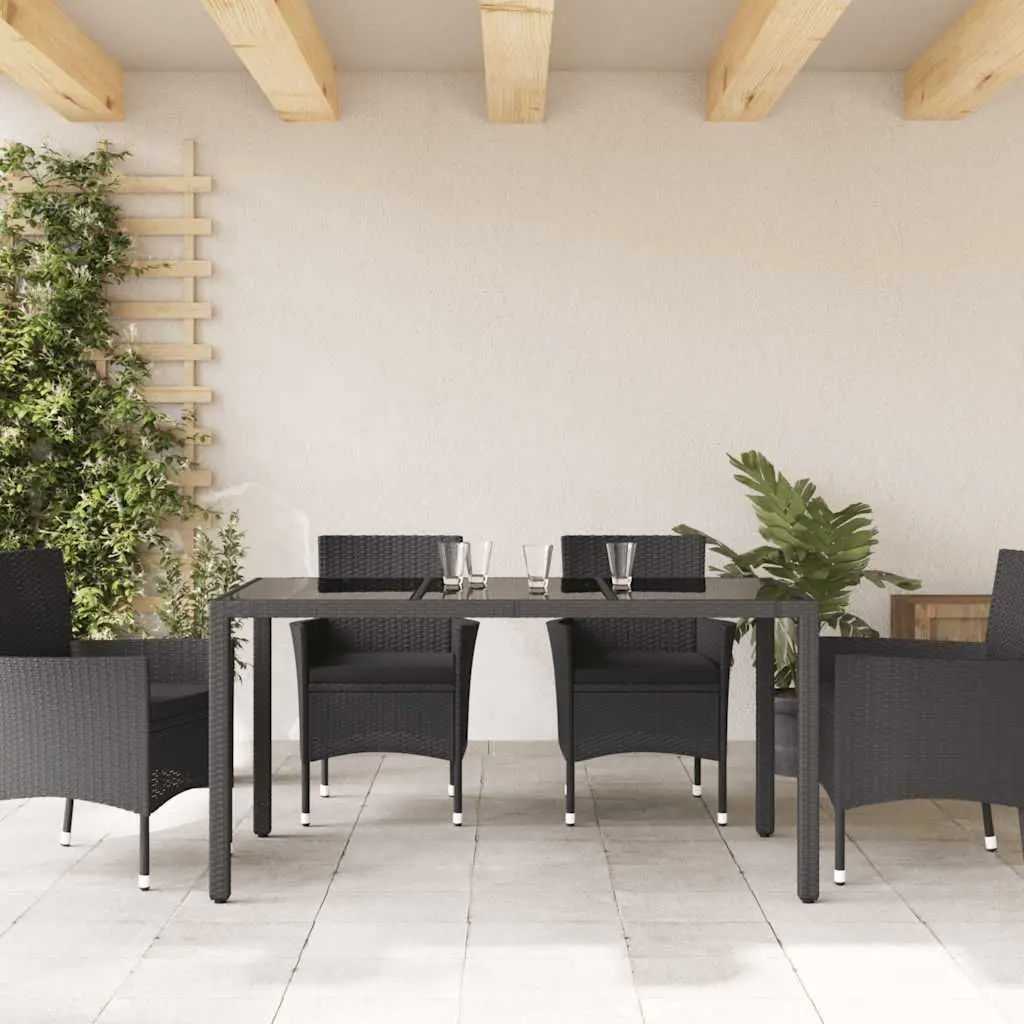 Garden Table Glass Top Black Outdoor Patio Furniture 150 x 90 x 75 cm