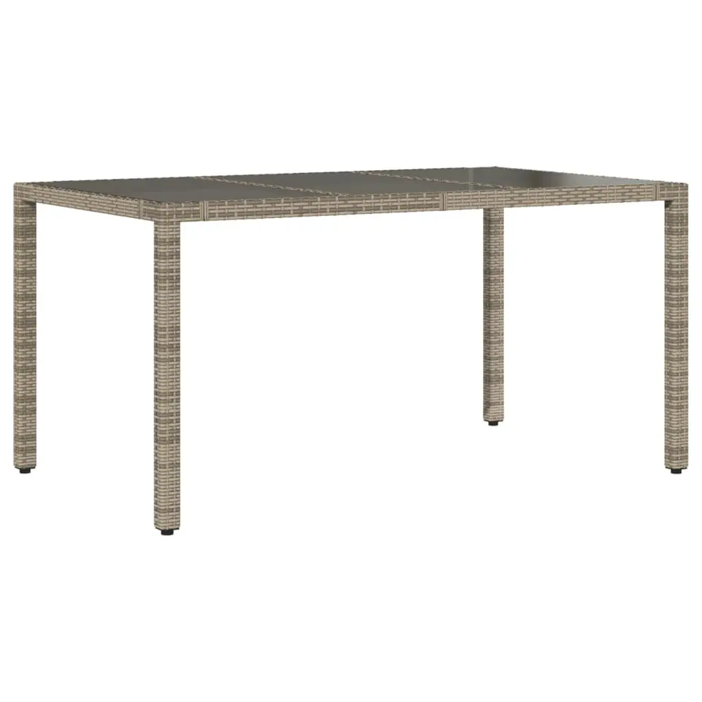 Outdoor Garden Table Grey Poly Rattan Tempered Glass Top 150x90x75cm