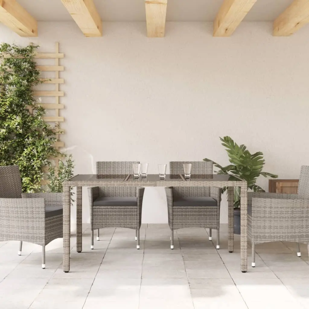 Outdoor Garden Table Grey Poly Rattan Tempered Glass Top 150x90x75cm