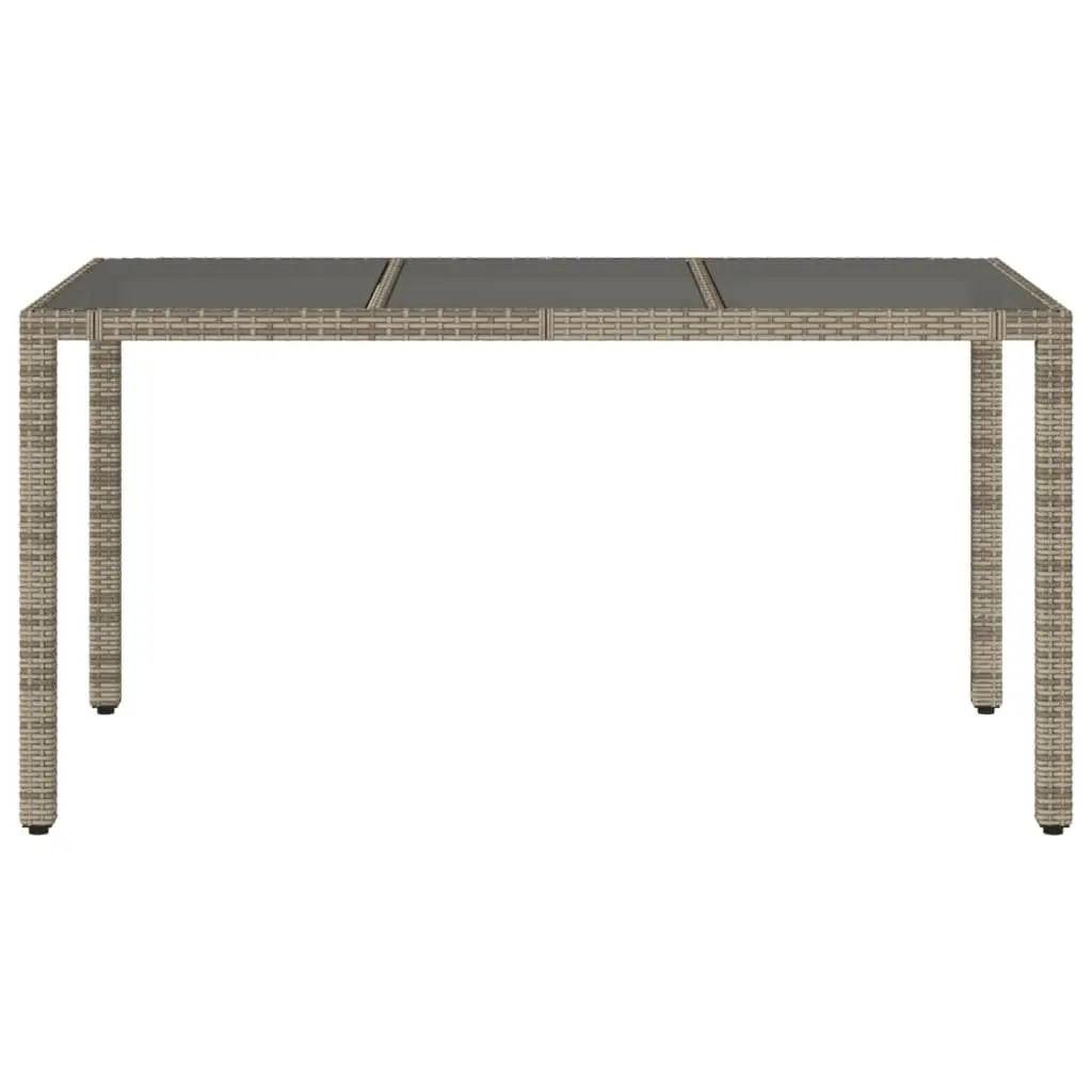 Outdoor Garden Table Grey Poly Rattan Tempered Glass Top 150x90x75cm