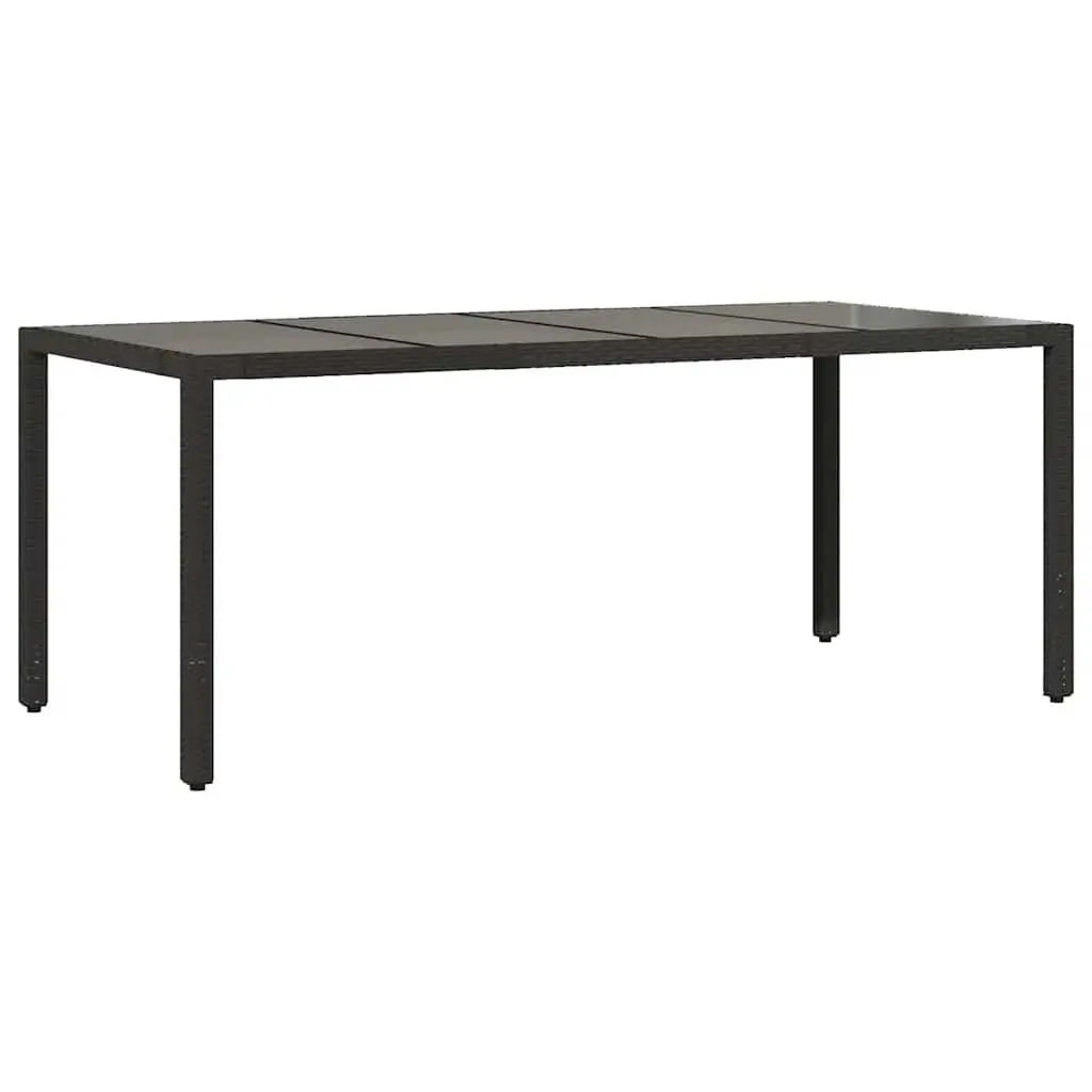 Garden Table with Tempered Glass Top Black Outdoor Poly Rattan Patio Furniture