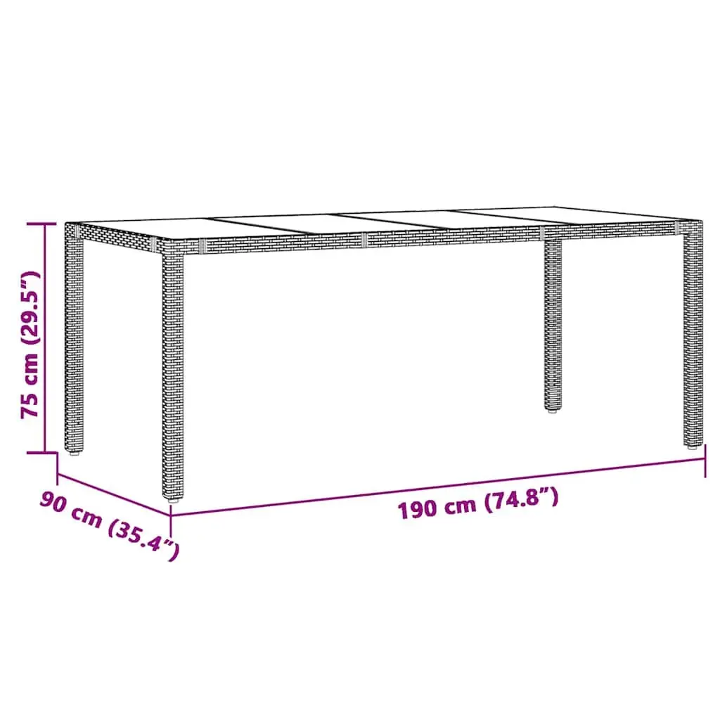 Garden Table with Tempered Glass Top Black Outdoor Poly Rattan Patio Furniture
