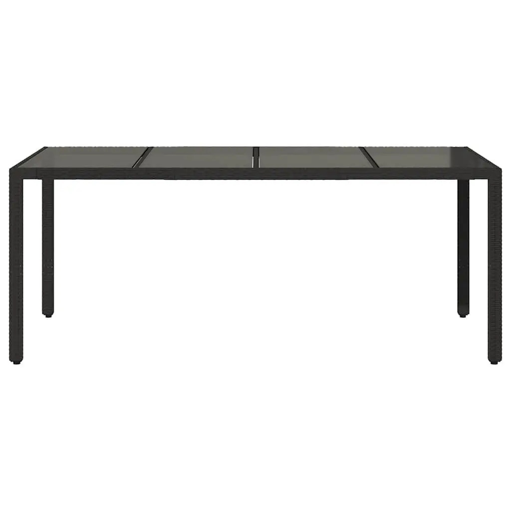 Garden Table with Tempered Glass Top Black Outdoor Poly Rattan Patio Furniture