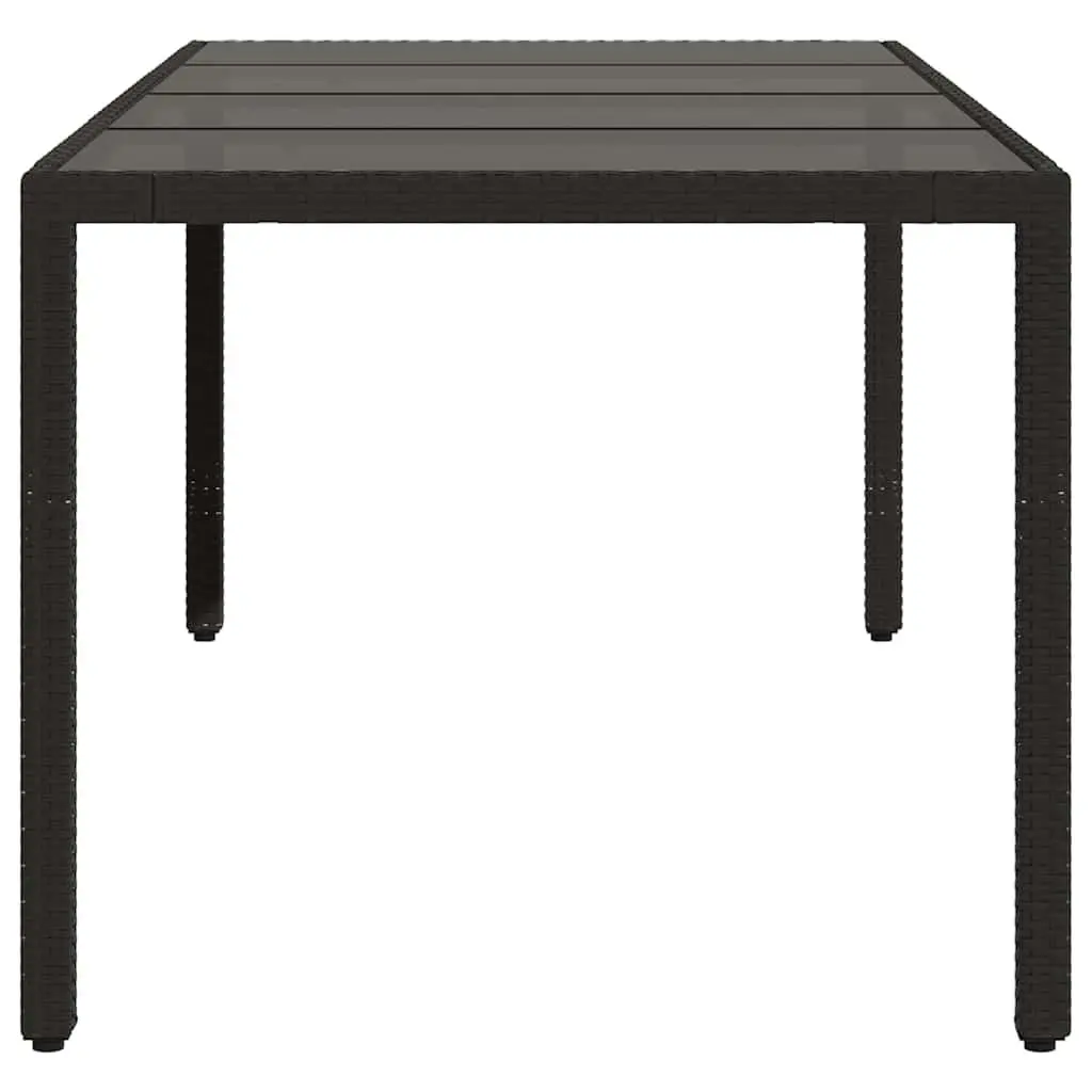 Garden Table with Tempered Glass Top Black Outdoor Poly Rattan Patio Furniture