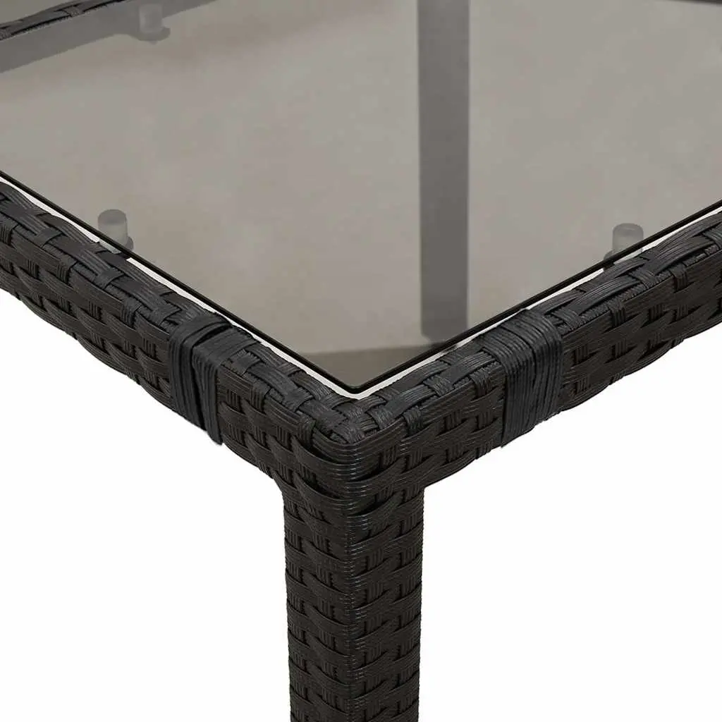 Garden Table with Tempered Glass Top Black Outdoor Poly Rattan Patio Furniture