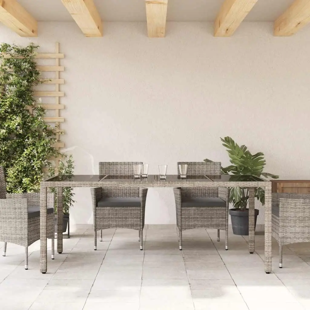 Outdoor Garden Table Grey Poly Rattan Glass Top 190x90x75cm