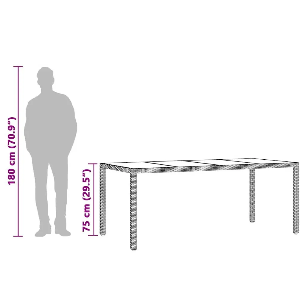 Outdoor Garden Table Grey Poly Rattan Glass Top 190x90x75cm