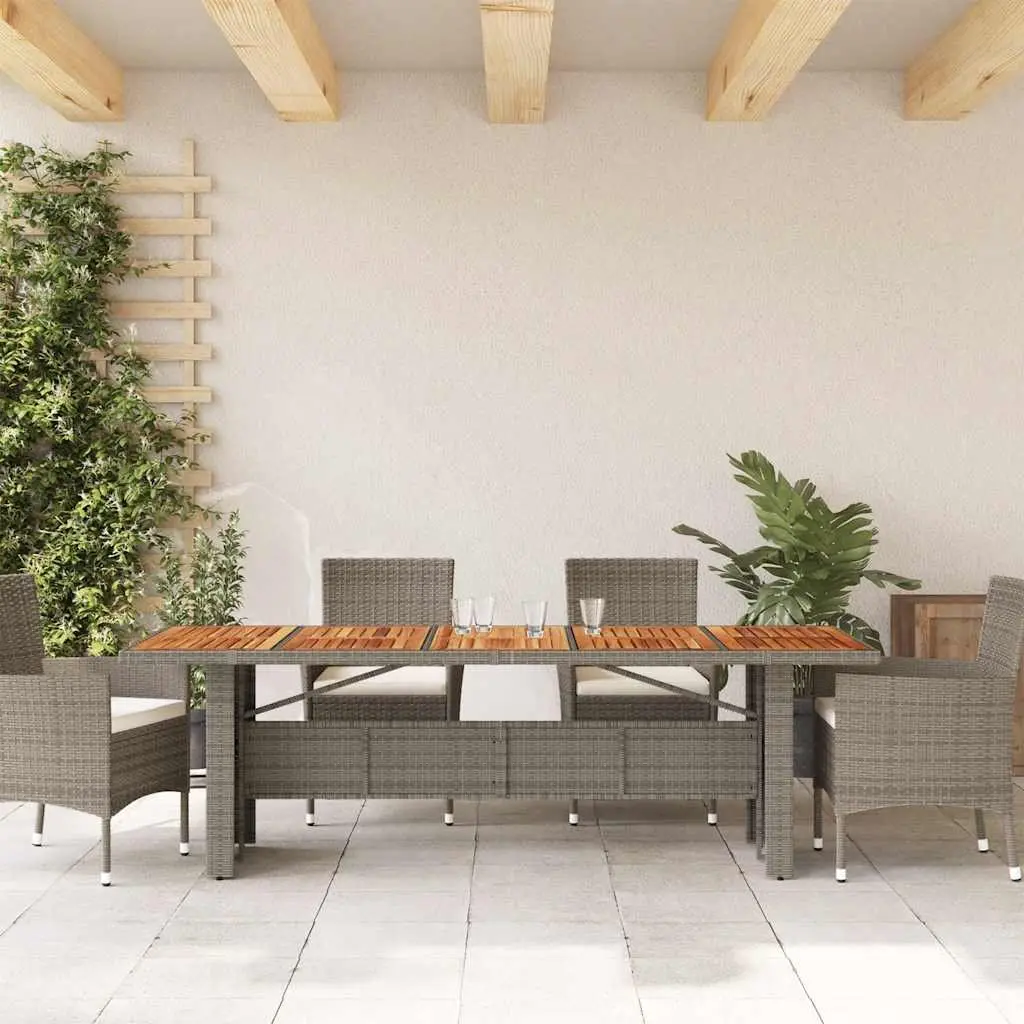 Grey Poly Rattan Garden Table with Acacia Top