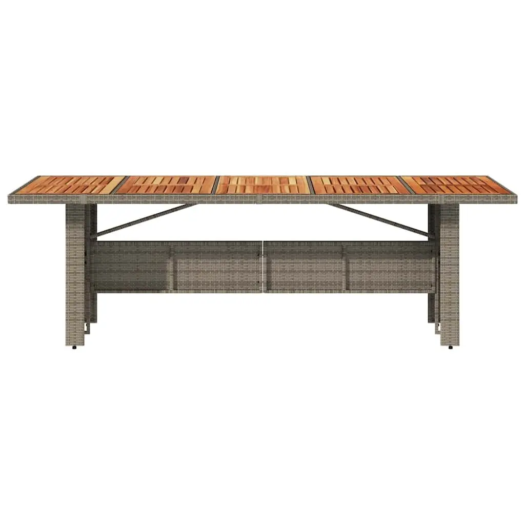 Grey Poly Rattan Garden Table with Acacia Top
