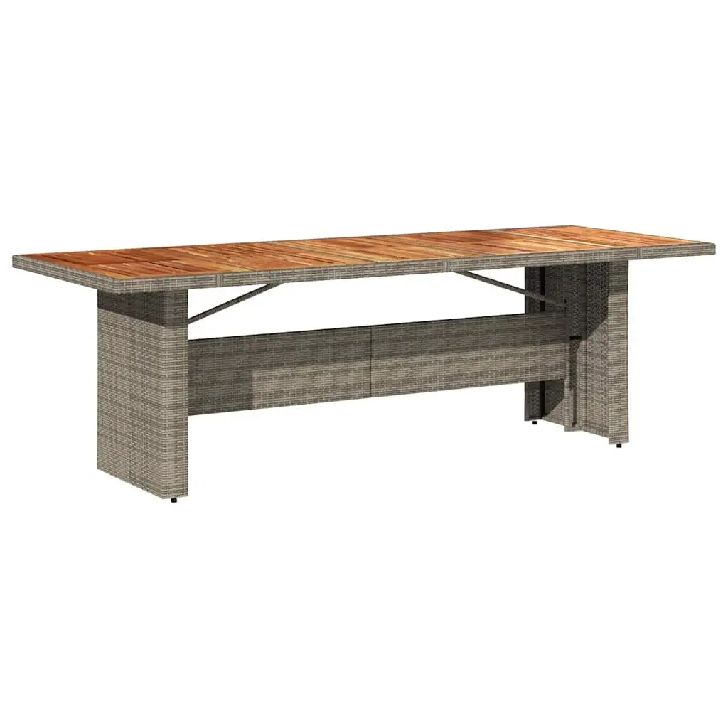 Grey Poly Rattan Garden Table with Acacia Top