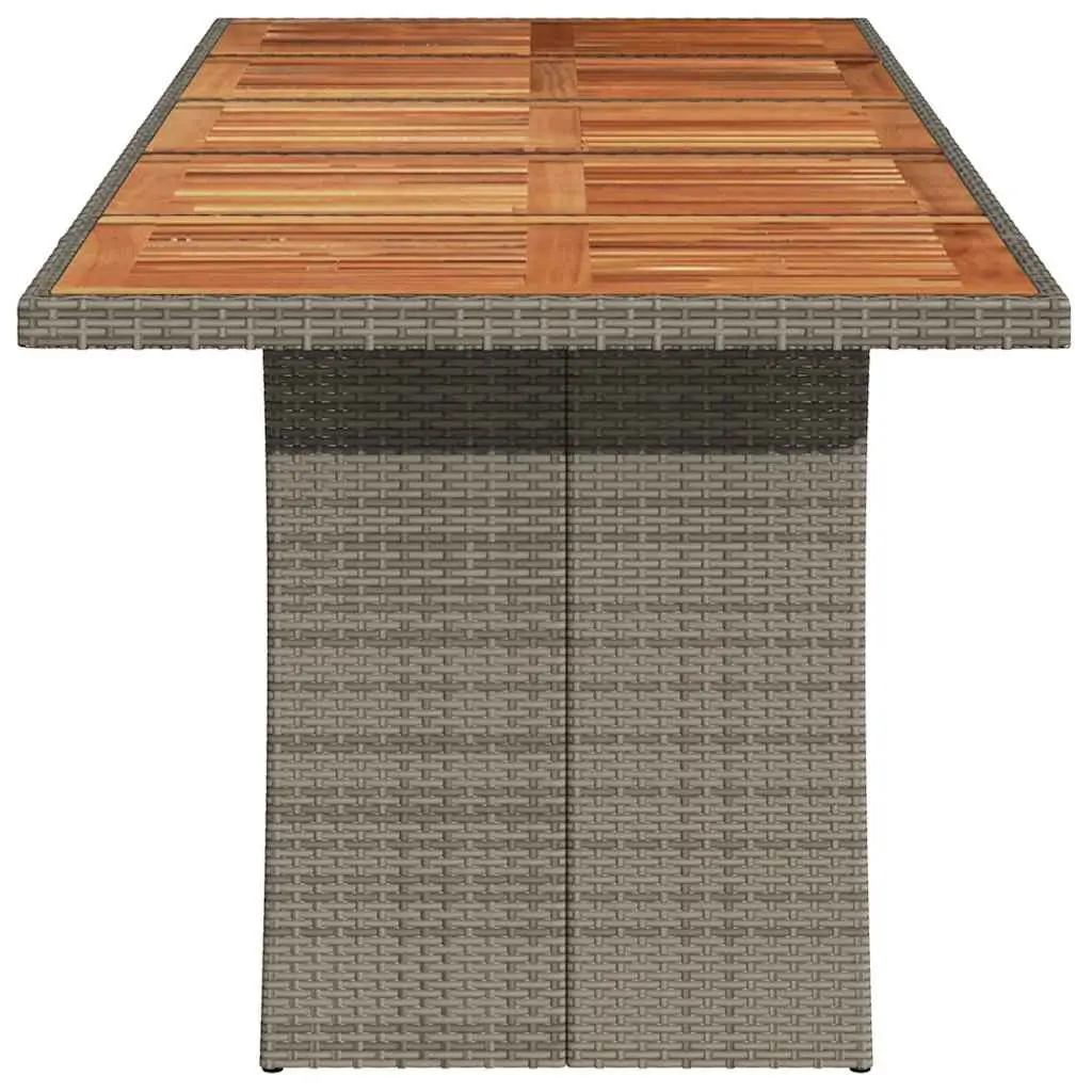 Grey Poly Rattan Garden Table with Acacia Top