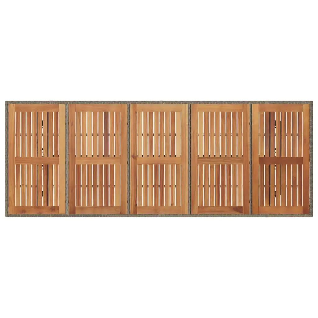 Grey Poly Rattan Garden Table with Acacia Top