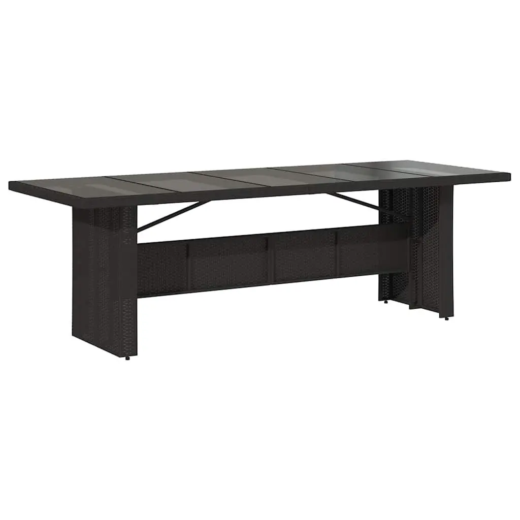 Garden Table Black Poly Rattan Glass Top 240x90x75cm