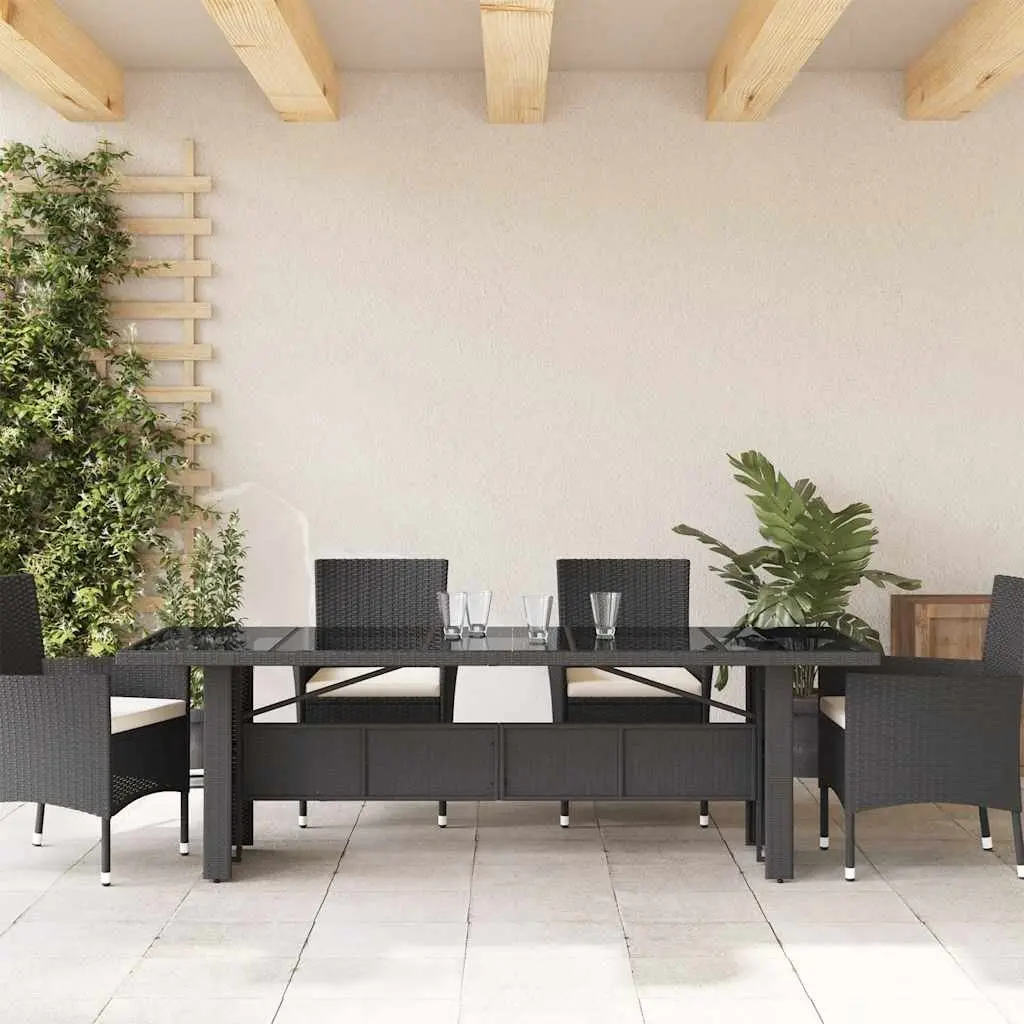 Garden Table Black Poly Rattan Glass Top 240x90x75cm