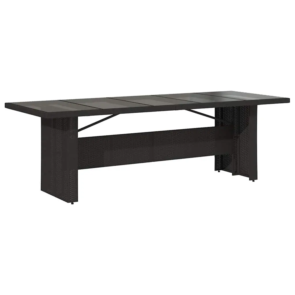 Garden Table Black Poly Rattan Glass Top 240x90x75cm
