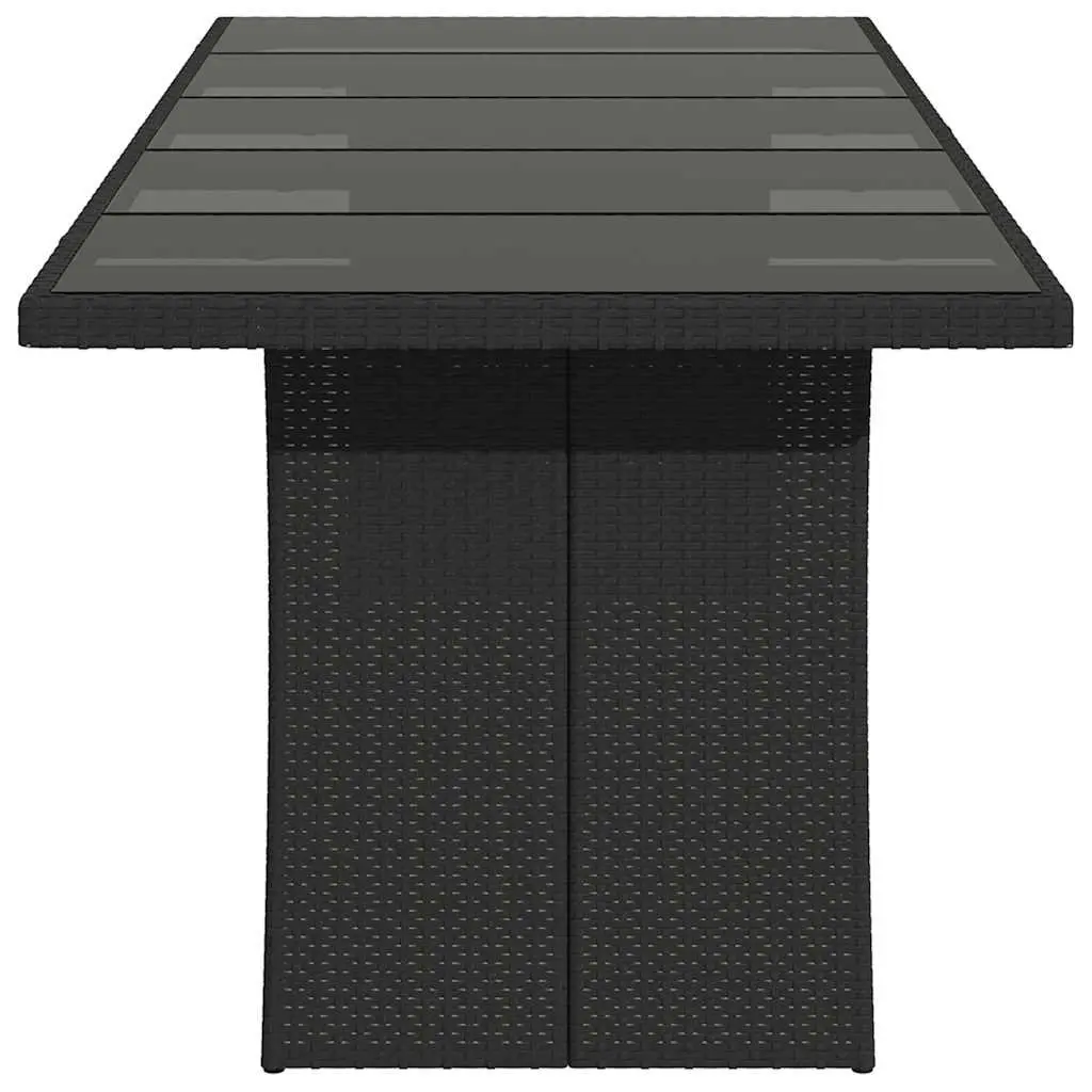 Garden Table Black Poly Rattan Glass Top 240x90x75cm