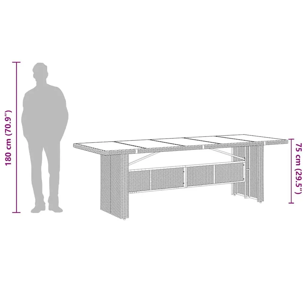 Garden Table Black Poly Rattan Glass Top 240x90x75cm