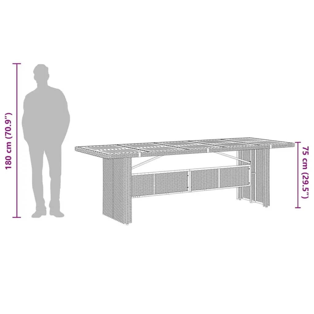 Garden Table Grey Poly Rattan Glass Top 240x90x75cm