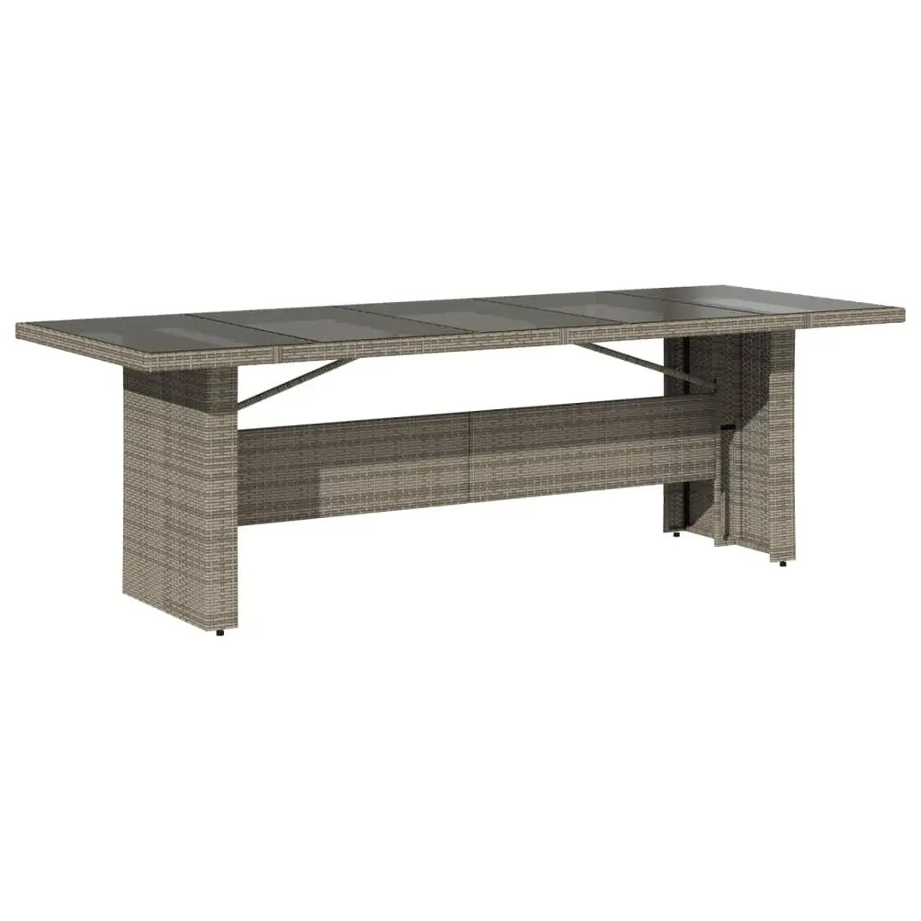 Garden Table Grey Poly Rattan Glass Top 240x90x75cm