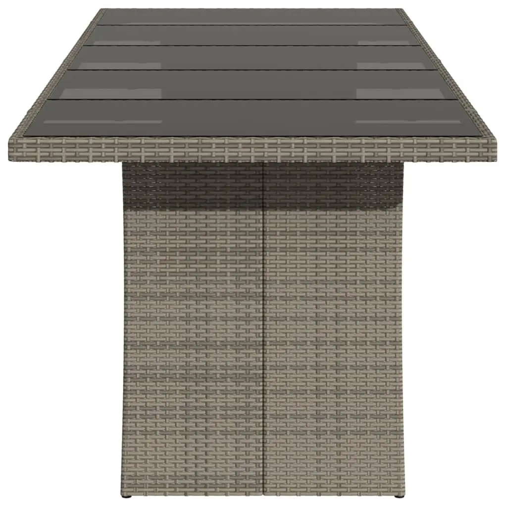 Garden Table Grey Poly Rattan Glass Top 240x90x75cm