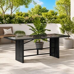 Garden Outdoor Table Black Poly Rattan Glass Top Patio Furniture 190x80x75cm