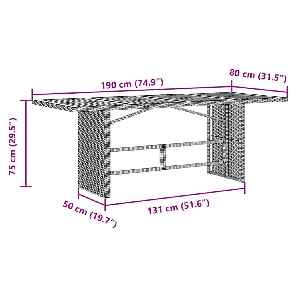 Outdoor Table Black Poly Rattan Glass Top 190x80x75cm
