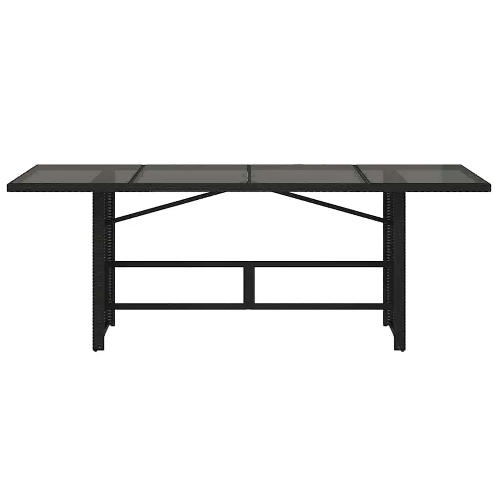 Outdoor Table Black Poly Rattan Glass Top 190x80x75cm