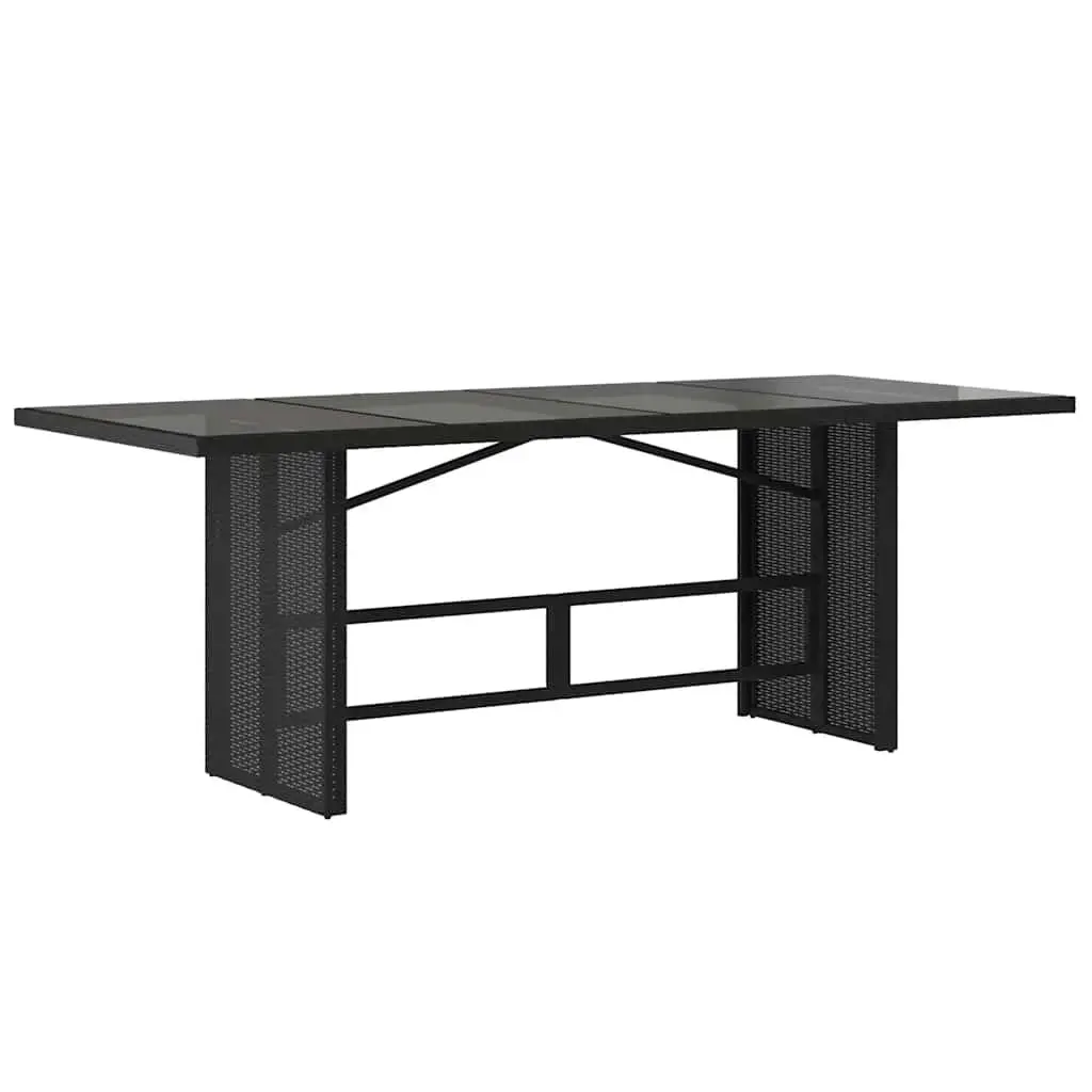 Outdoor Table Black Poly Rattan Glass Top 190x80x75cm