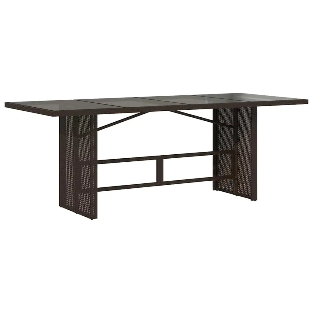 Garden Table Glass Top Brown Outdoor Patio Furniture Poly Rattan Frame