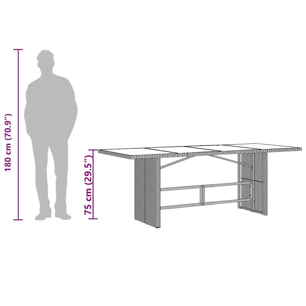 Garden Table Glass Top Brown Outdoor Patio Furniture Poly Rattan Frame
