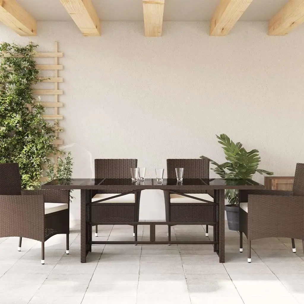 Garden Table Glass Top Brown Outdoor Patio Furniture Poly Rattan Frame