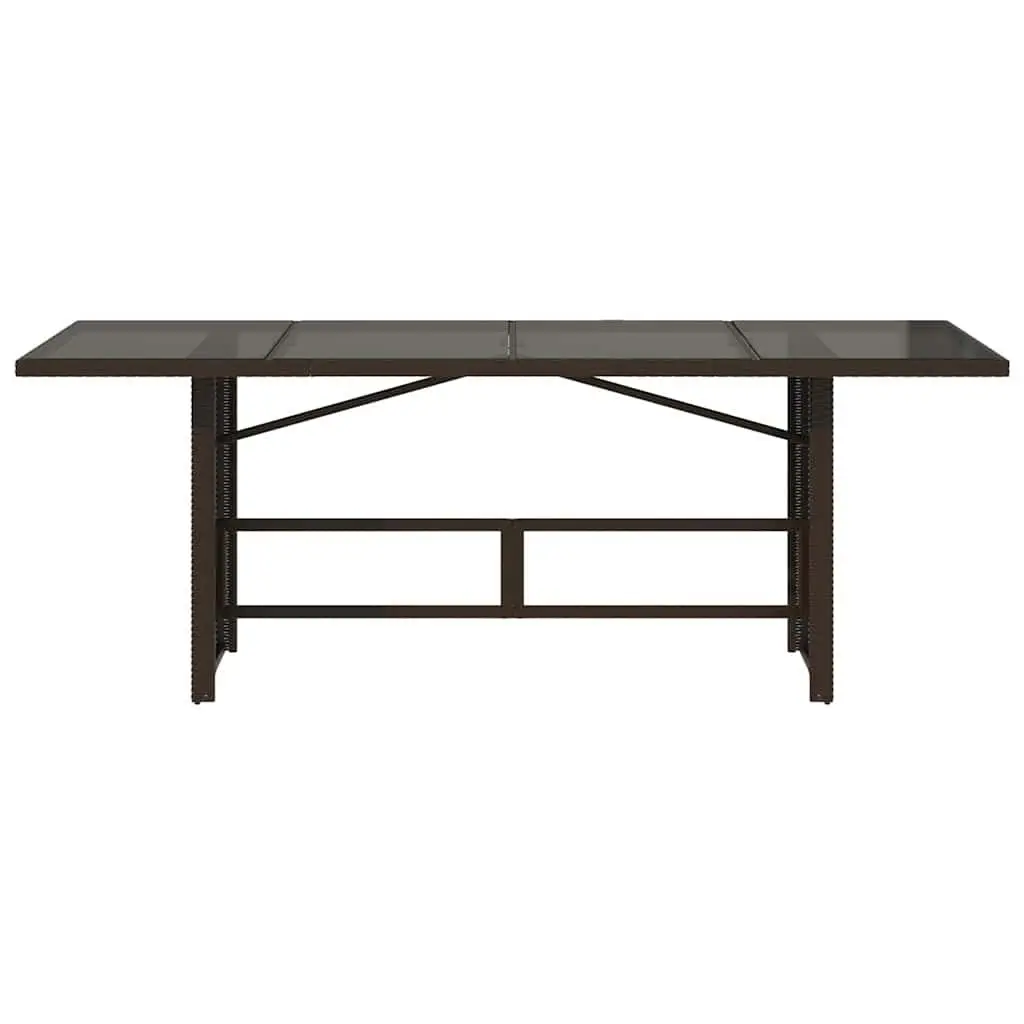 Garden Table Glass Top Brown Outdoor Patio Furniture Poly Rattan Frame