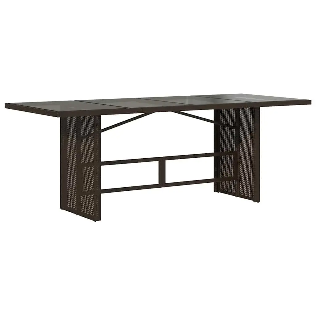 Garden Table Glass Top Brown Outdoor Patio Furniture Poly Rattan Frame