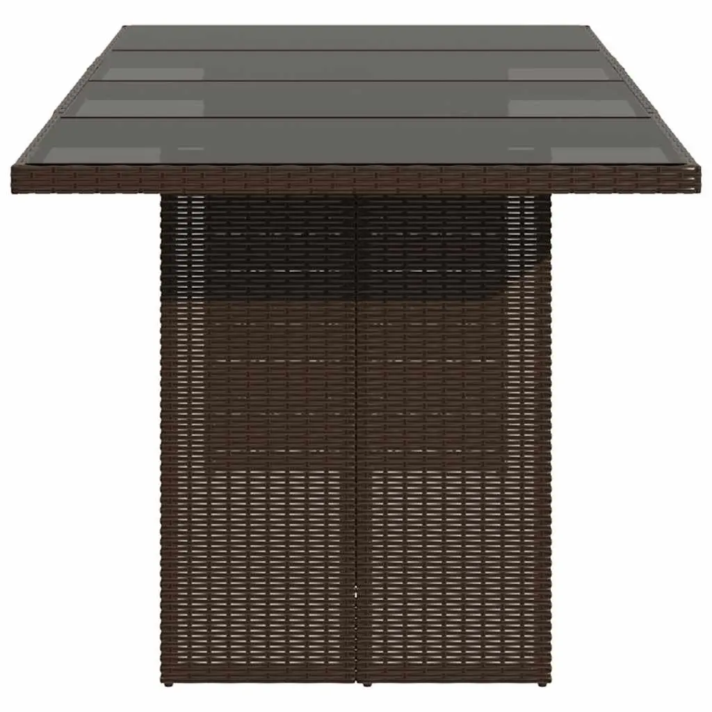 Garden Table Glass Top Brown Outdoor Patio Furniture Poly Rattan Frame