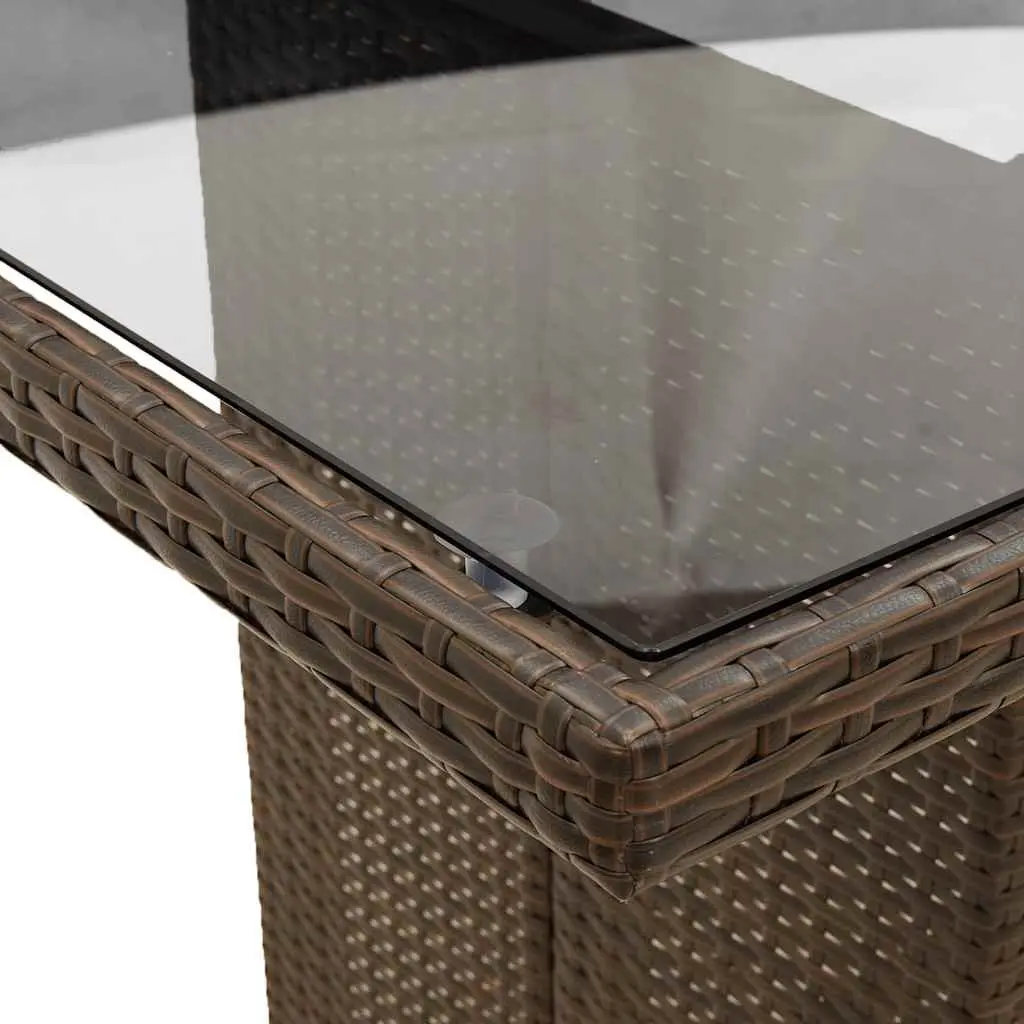 Garden Table Glass Top Brown Outdoor Patio Furniture Poly Rattan Frame
