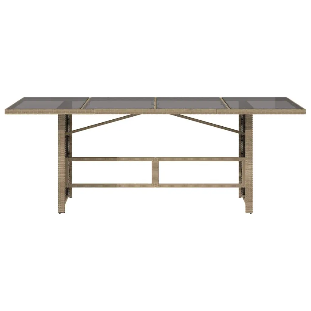 Garden Table Glass Top Beige 190x80x75cm Poly Rattan