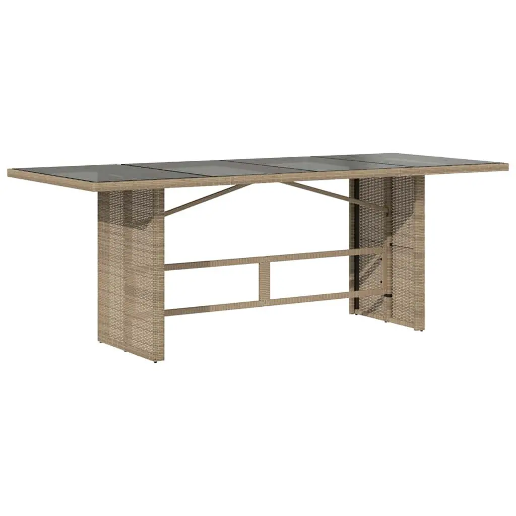 Garden Table Glass Top Beige 190x80x75cm Poly Rattan