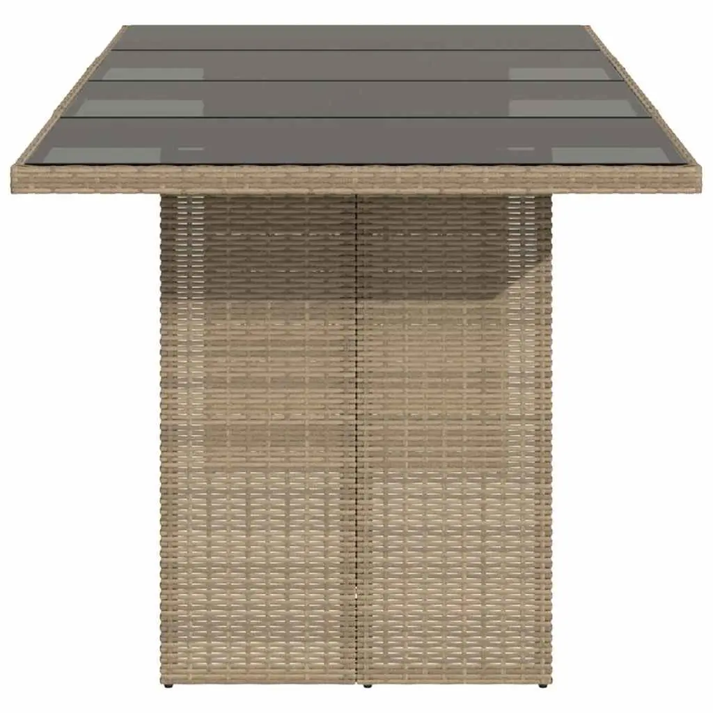 Garden Table Glass Top Beige 190x80x75cm Poly Rattan