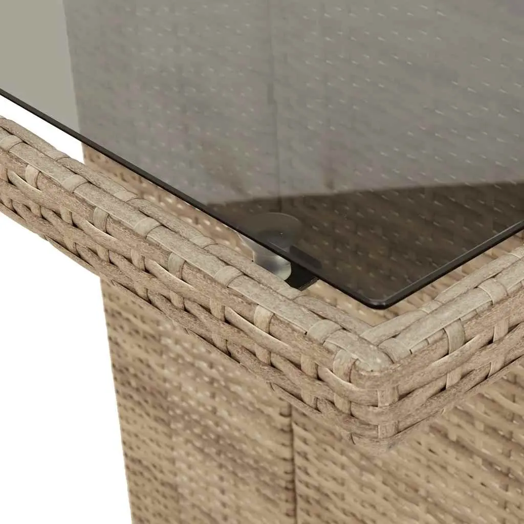 Garden Table Glass Top Beige 190x80x75cm Poly Rattan