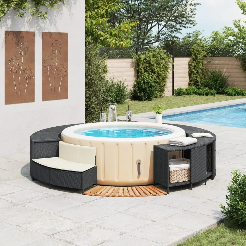 Hot Tub Surround Spa Cabinet Poly Rattan Storage Rack Wooden Step Garden Bench