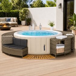 Hot Tub Surround with Storage Bench Garden Spa Accessories Grey Outdoor