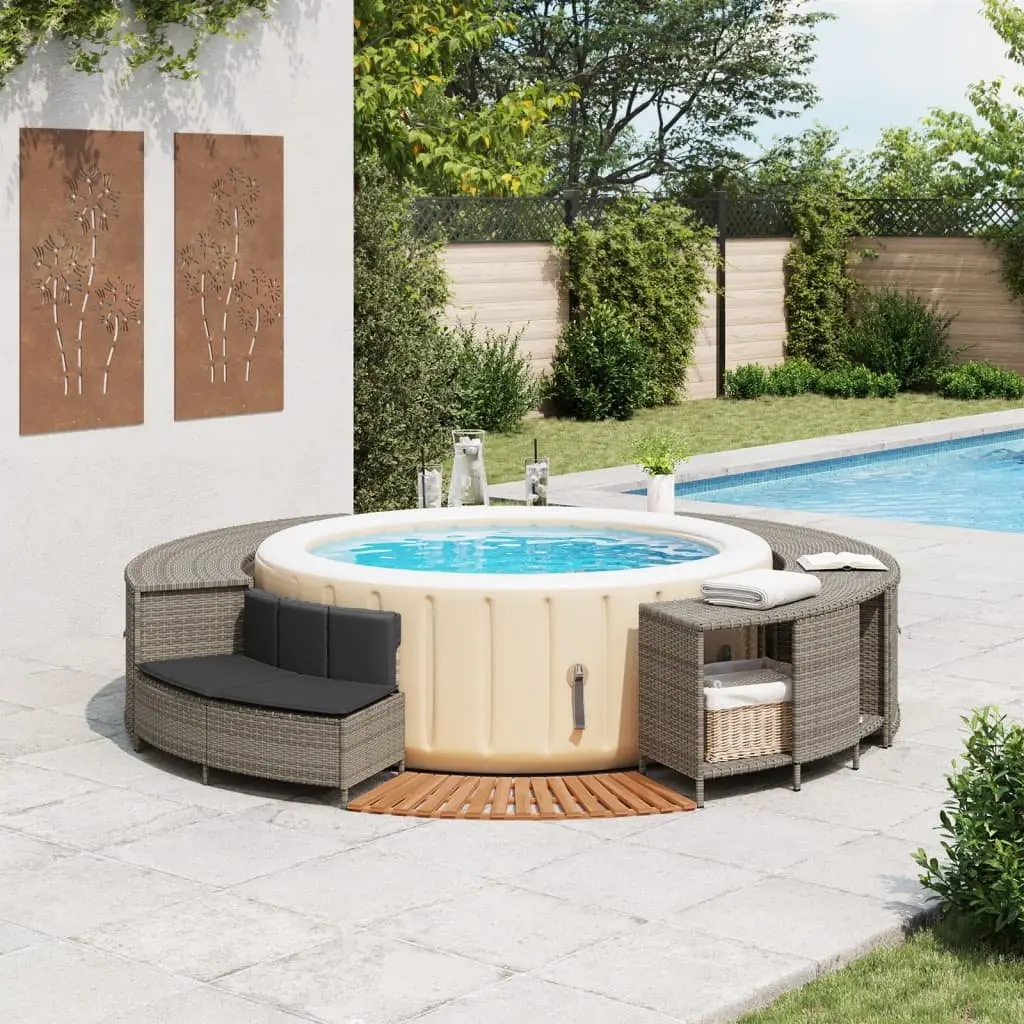 Hot Tub Surround Grey Poly Rattan Spa Storage Rack Step Garden Bench Outdoor