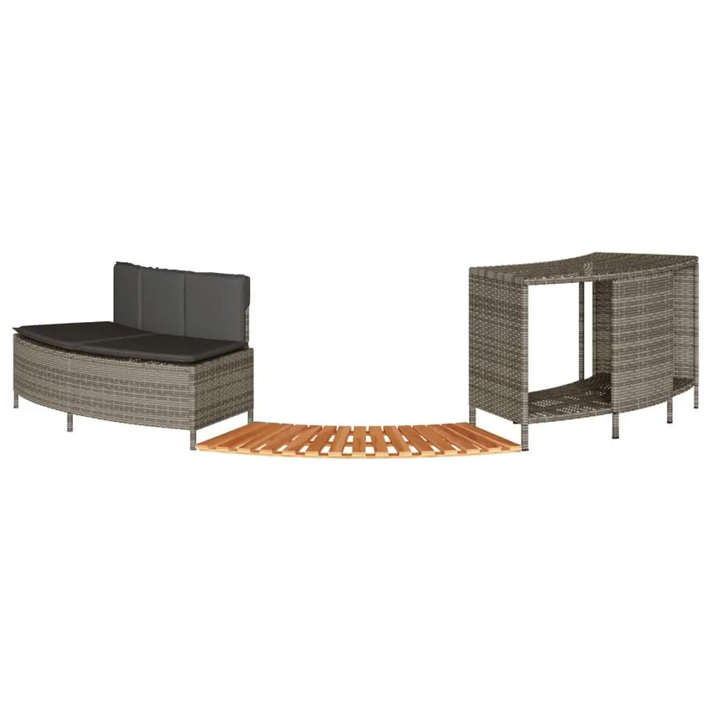 Hot Tub Surround Grey Poly Rattan Spa Storage Rack Step Garden Bench Outdoor